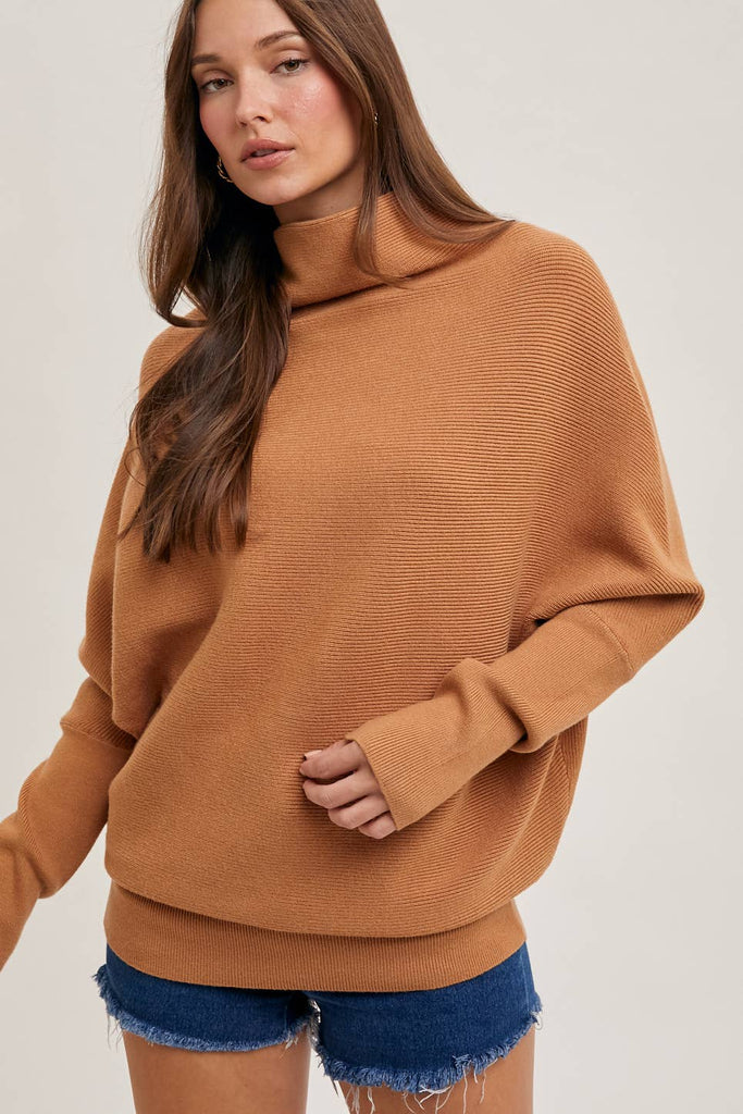 SLOUCH NECK DOLMAN PULLOVER: TOAST