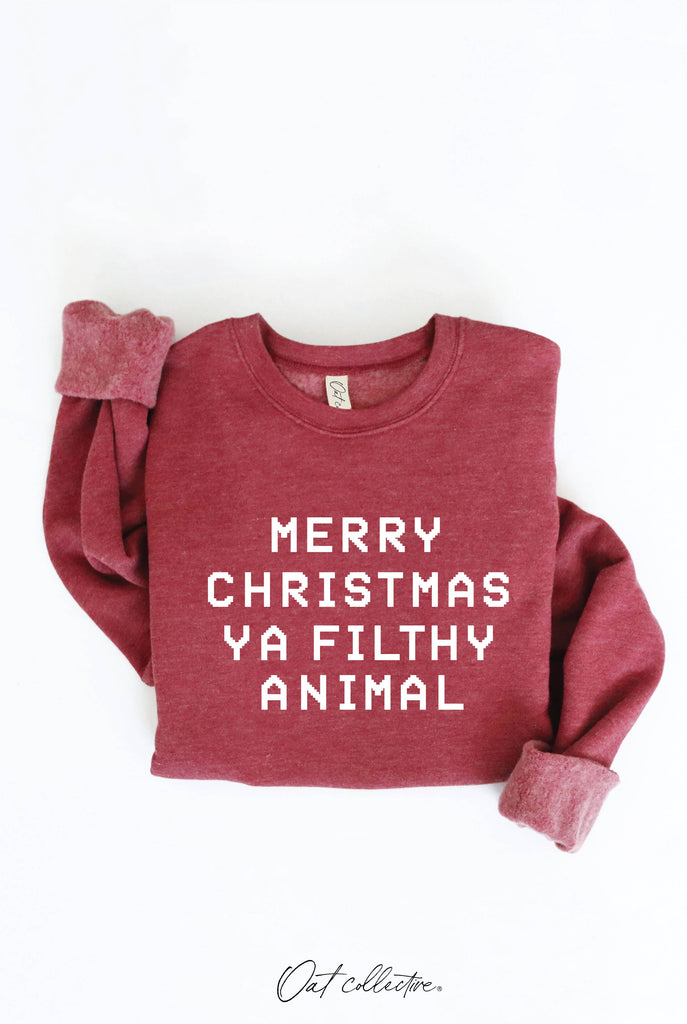 MERRY CHRISTMAS YA FILTHY ANIMAL Graphic Sweatshirt: DARK H.SAGE