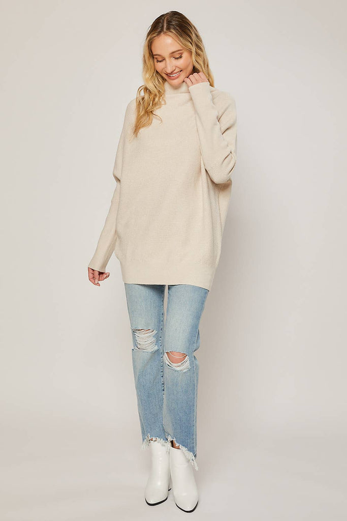 SLOUCH NECK DOLMAN PULLOVER: TOAST