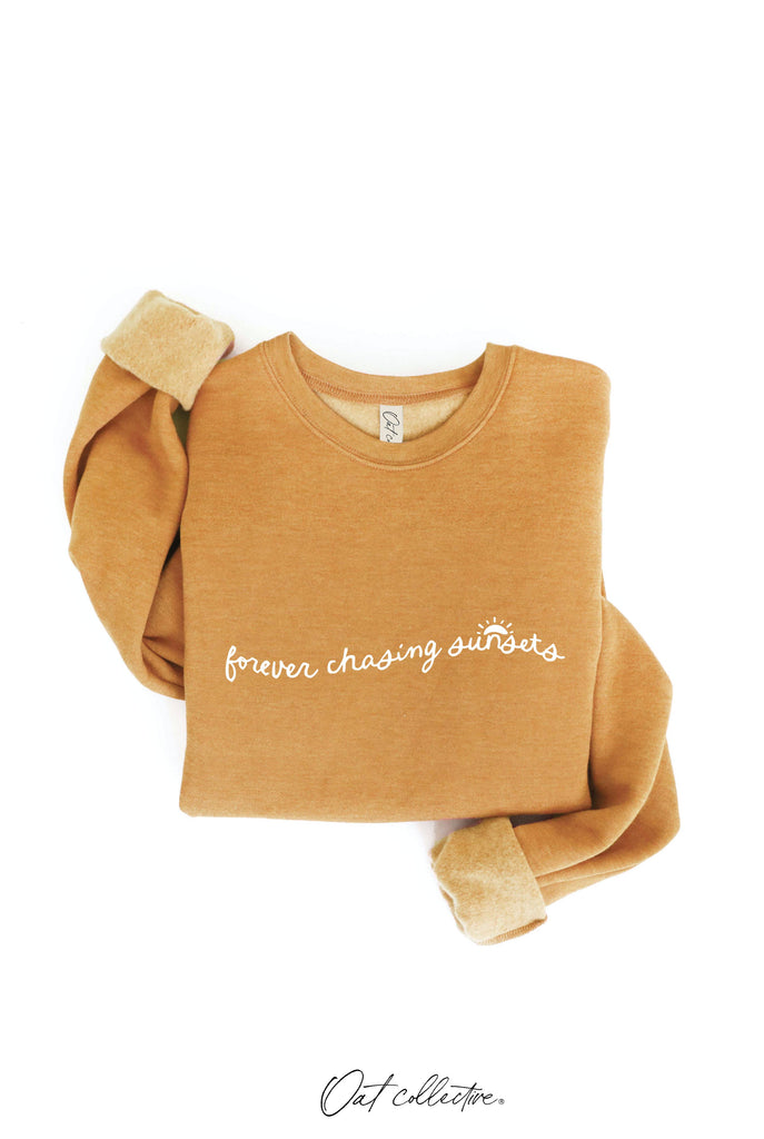 FOREVER CHASING SUNSETS  Graphic Sweatshirt: HEATHER MUSTARD