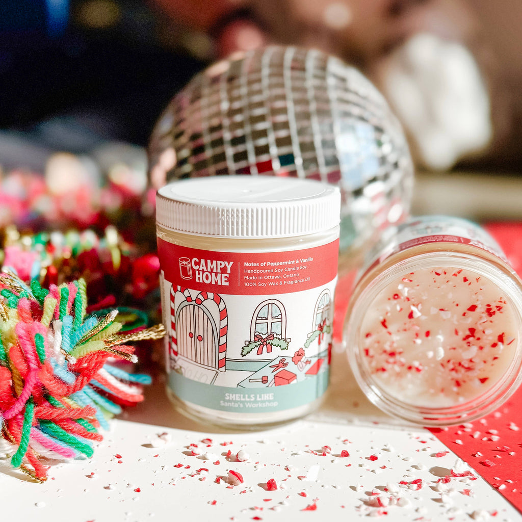 Peppermint and vanilla candle - santa, holiday, candy cane