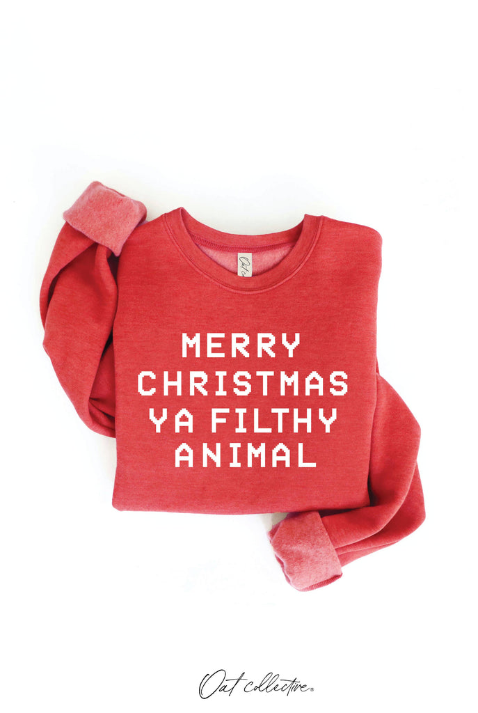 MERRY CHRISTMAS YA FILTHY ANIMAL Graphic Sweatshirt: DARK H.SAGE