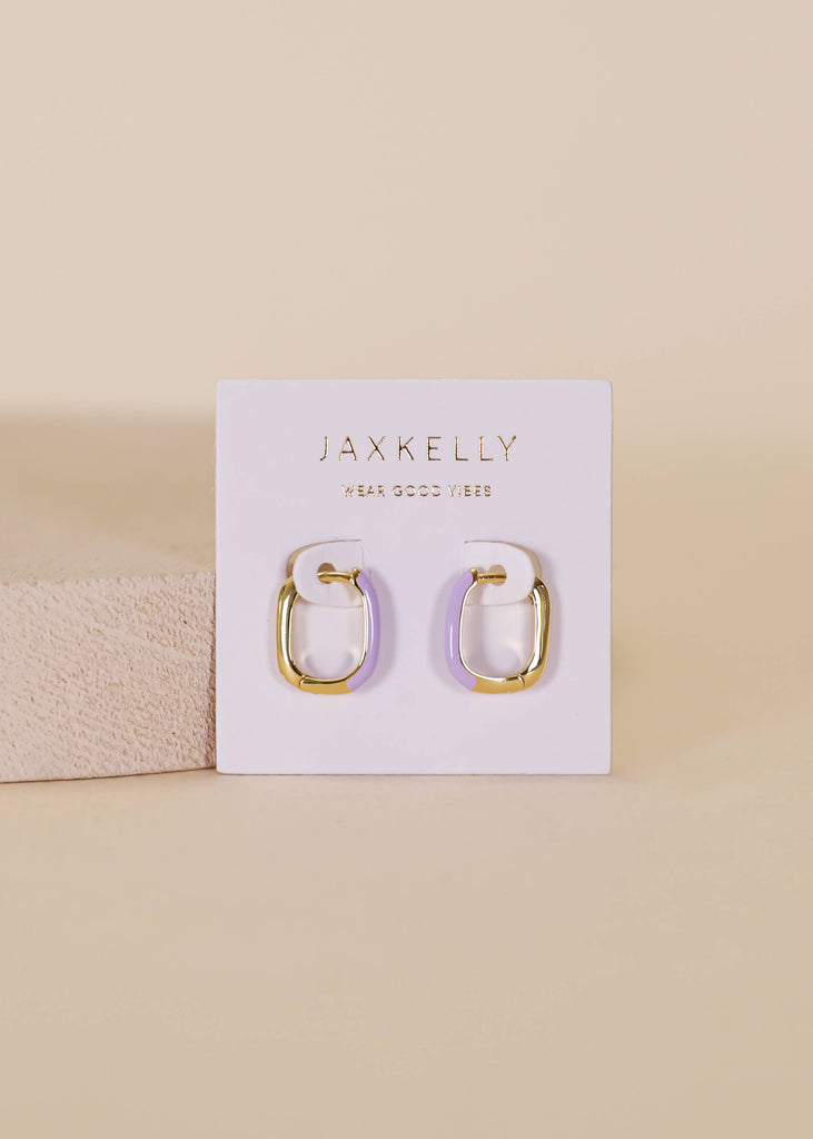 Color Dipped Rectangle Hoop Earrings - Powder Purple Enamel