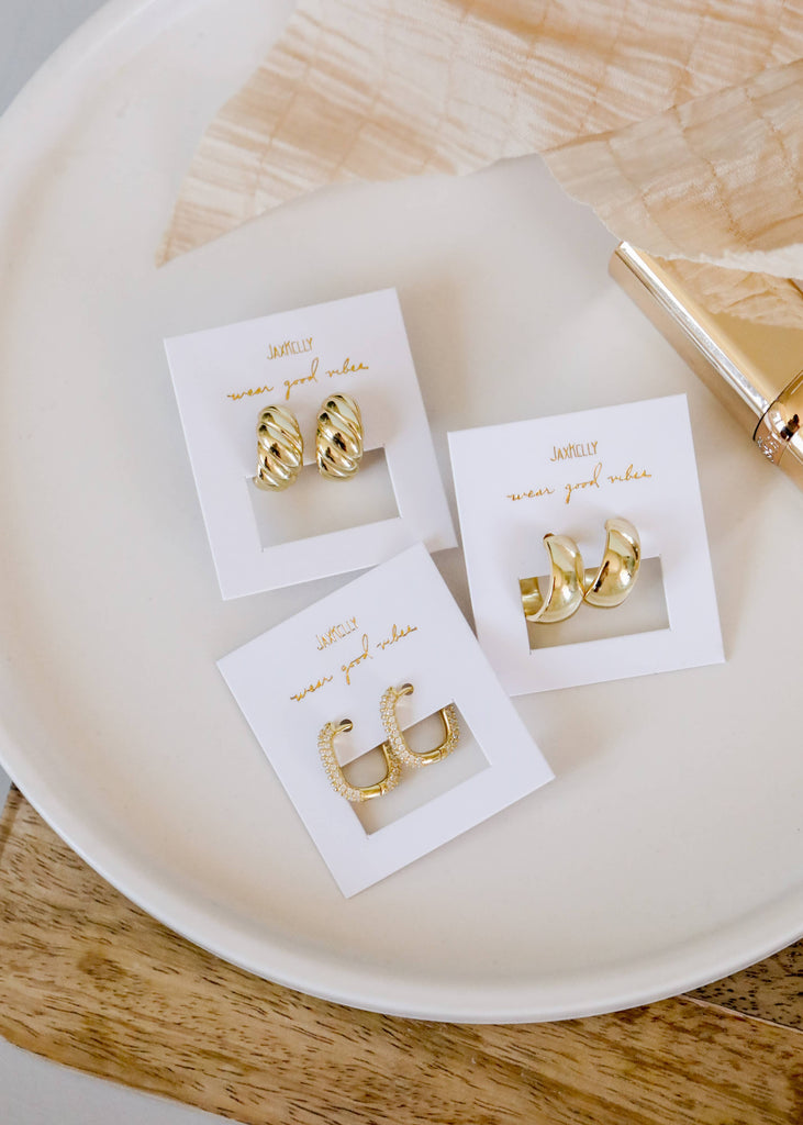 Gold Hoop - Pave - White CZ - Gold Earrings