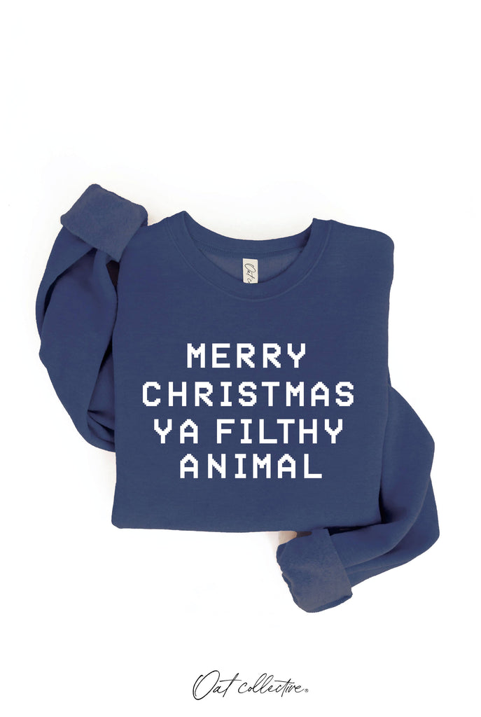 MERRY CHRISTMAS YA FILTHY ANIMAL Graphic Sweatshirt: DARK H.SAGE