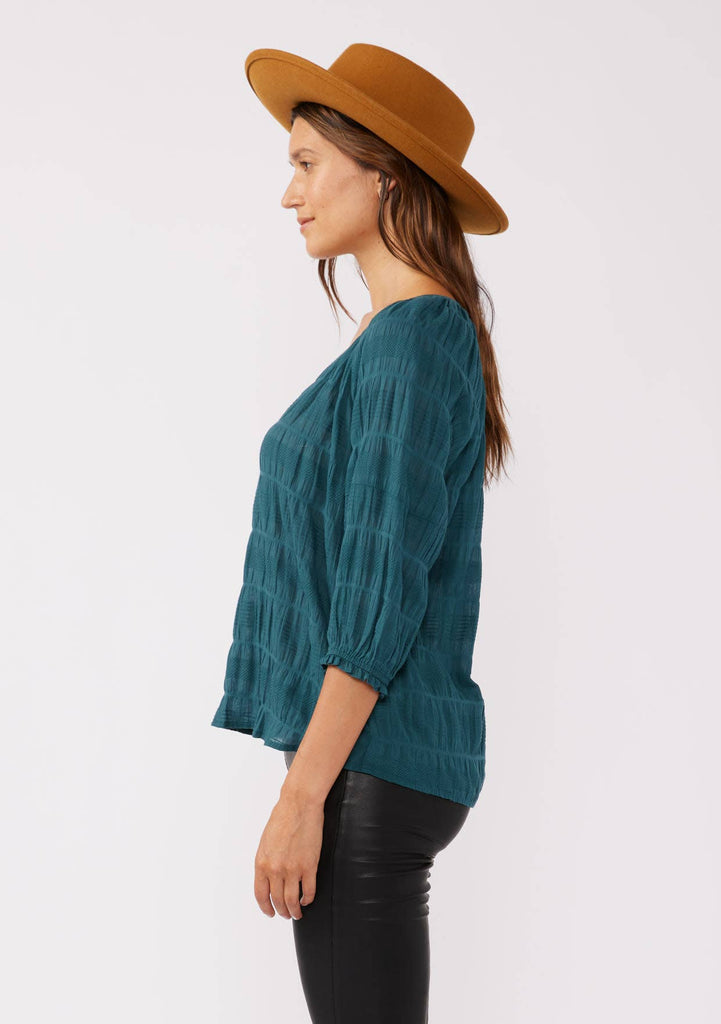 3/4 Sleeve V-Split Neck Blouse: Deep Teal