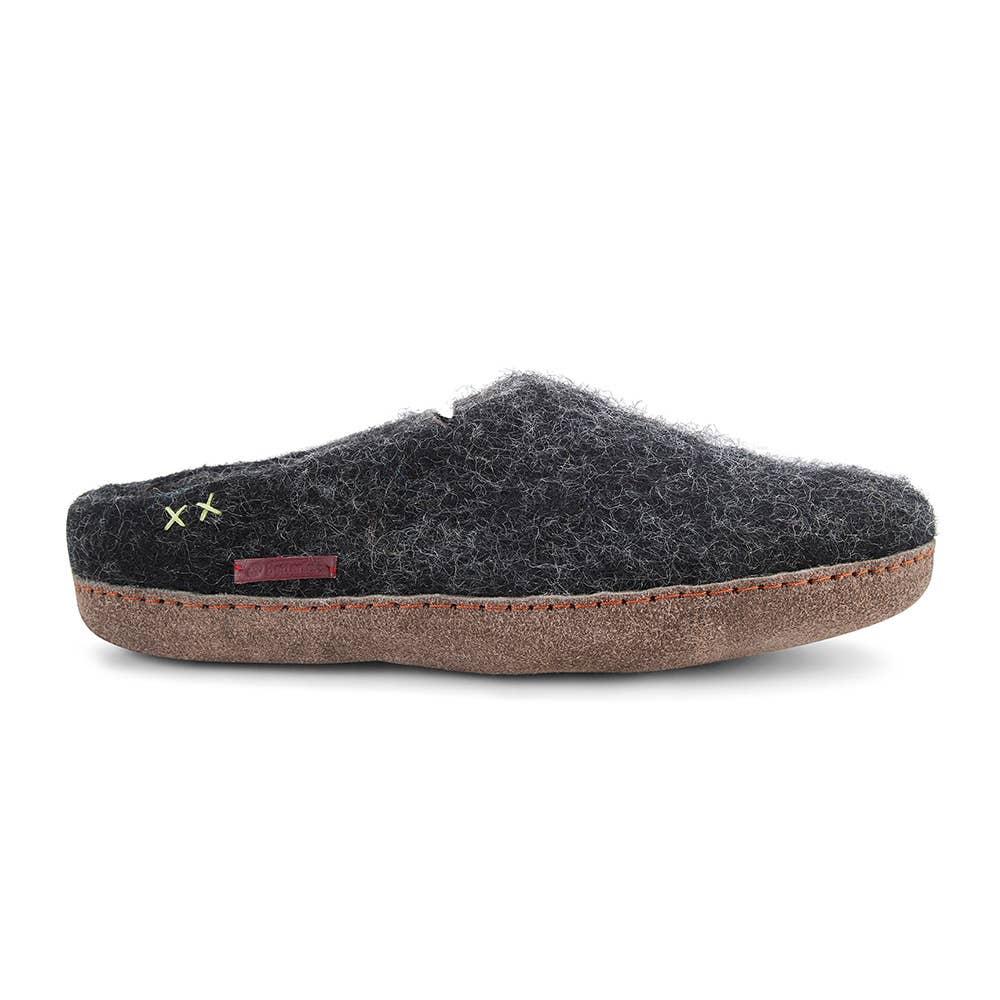 Classic Slipper with leather sole: Black / Wool / 37