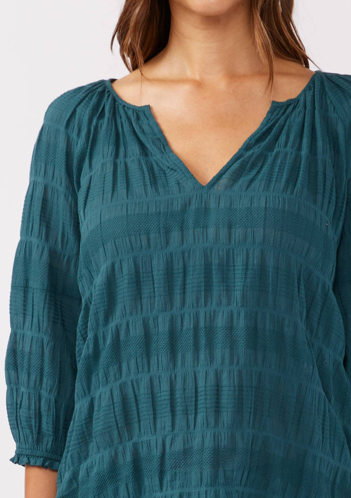 3/4 Sleeve V-Split Neck Blouse: Deep Teal