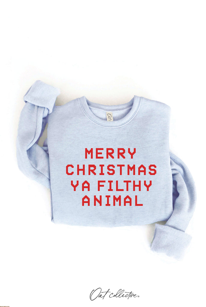 MERRY CHRISTMAS YA FILTHY ANIMAL Graphic Sweatshirt: DARK H.SAGE