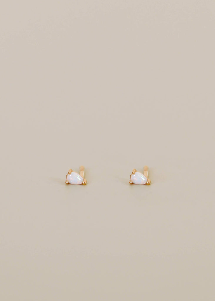 Teardrop - White Opal - Gold Earrings