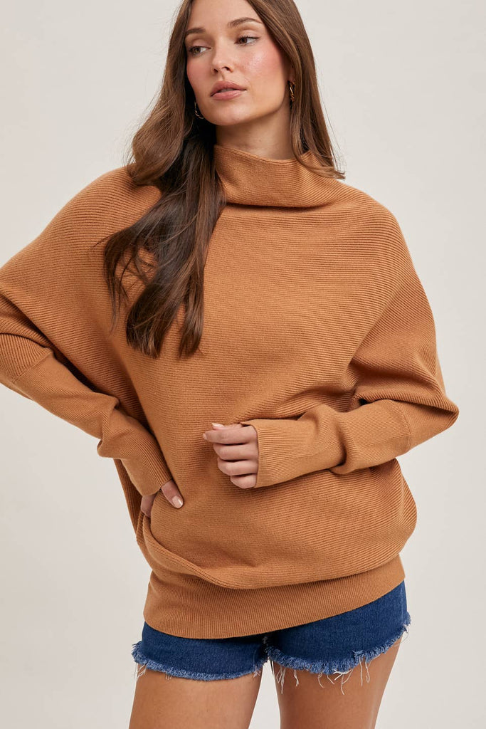 SLOUCH NECK DOLMAN PULLOVER: TOAST