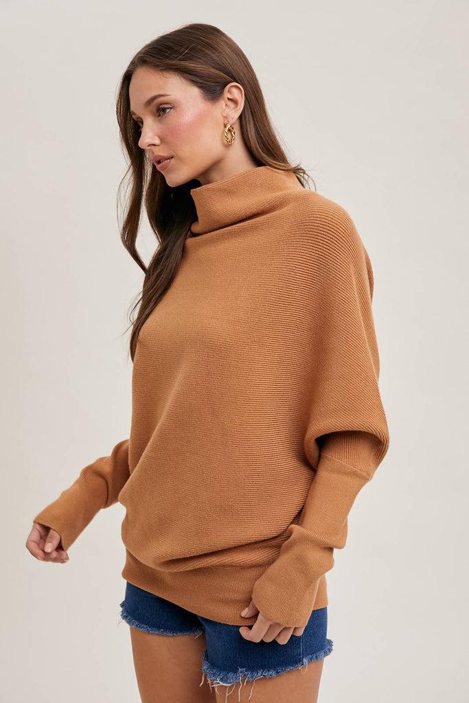 SLOUCH NECK DOLMAN PULLOVER: TOAST