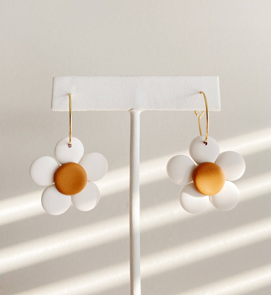 Daisy Hoops - Polymer Clay Spring Summer Earrings