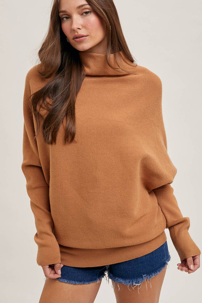 SLOUCH NECK DOLMAN PULLOVER: TOAST