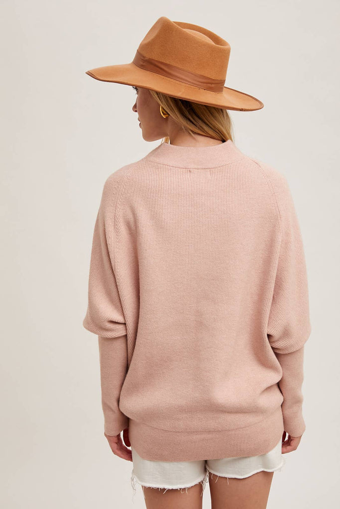 SLOUCH NECK DOLMAN PULLOVER: PEACH FUZZ