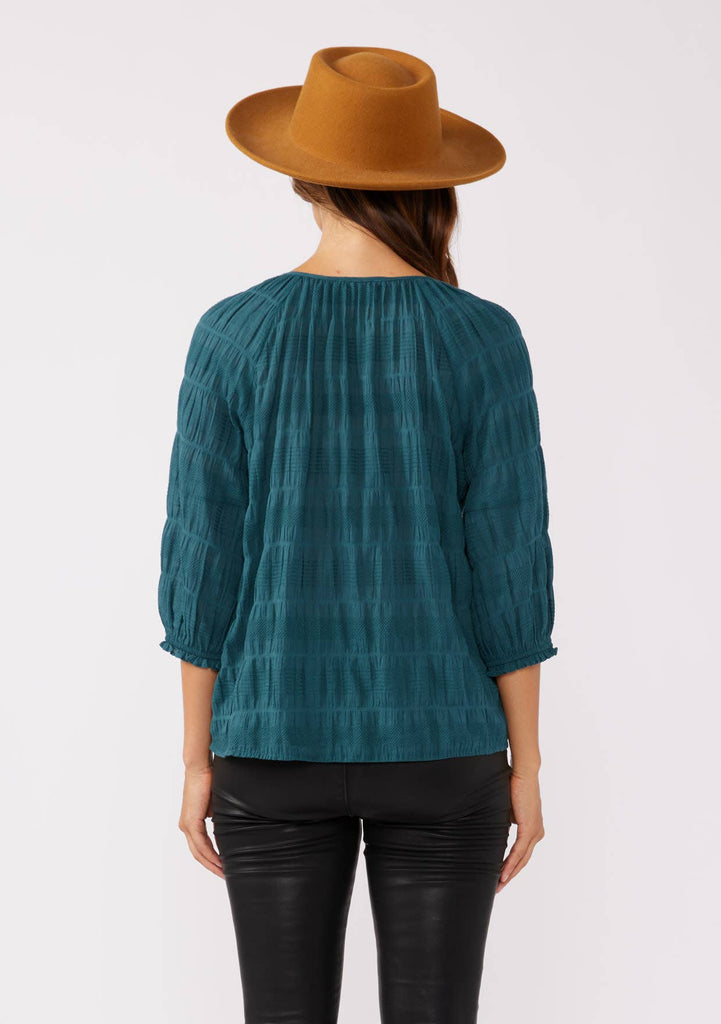 3/4 Sleeve V-Split Neck Blouse: Deep Teal