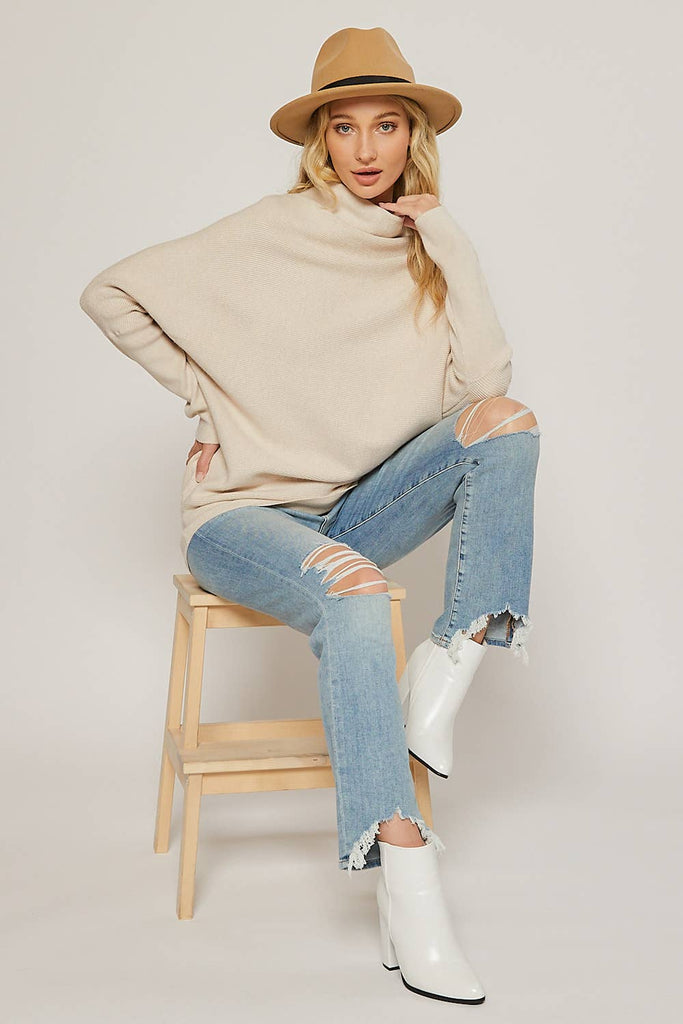 SLOUCH NECK DOLMAN PULLOVER: TOAST