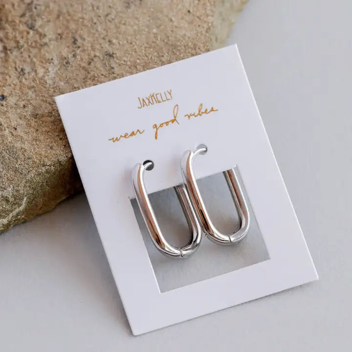 Jax Kelly Silver Hoop - Large Rectangle - Earrings