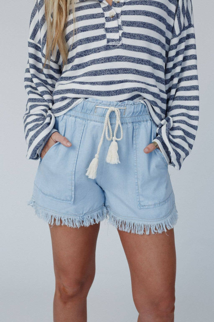 Meet The Moment Drawstring Shorts - Light Wash