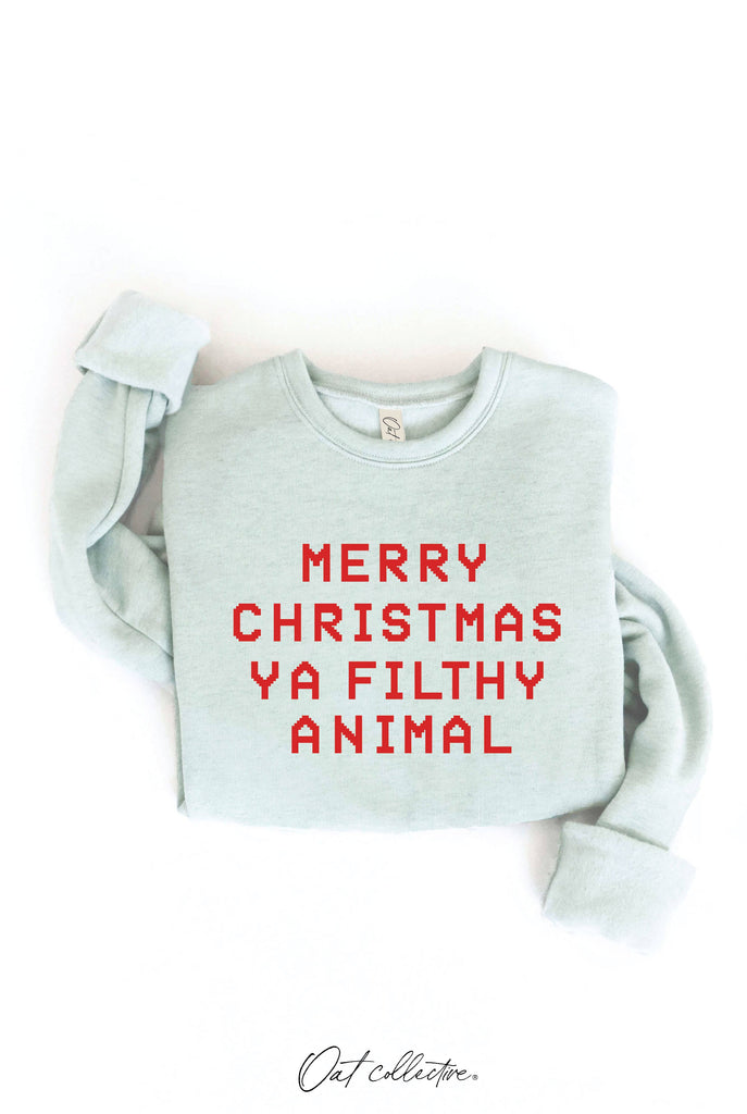 MERRY CHRISTMAS YA FILTHY ANIMAL Graphic Sweatshirt: DARK H.SAGE