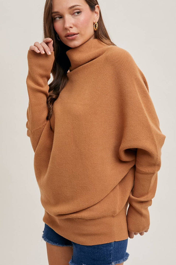 SLOUCH NECK DOLMAN PULLOVER: TOAST