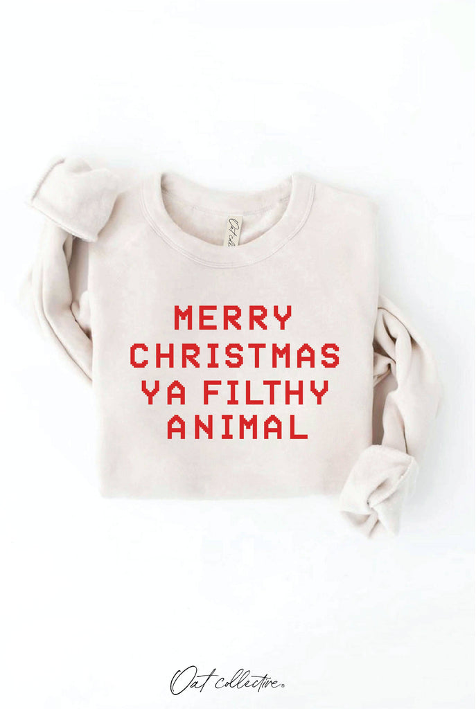 MERRY CHRISTMAS YA FILTHY ANIMAL Graphic Sweatshirt: DARK H.SAGE