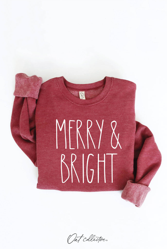 MERRY AND BRIGHT  Graphic Sweatshirt     : MAUVE