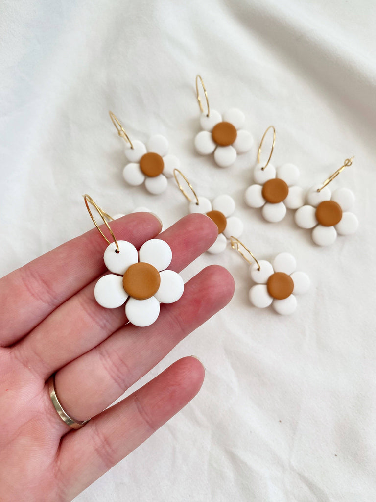 Daisy Hoops - Polymer Clay Spring Summer Earrings