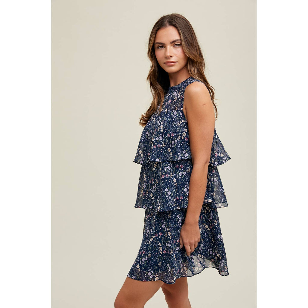 FLORAL TIERED MINI DRESS