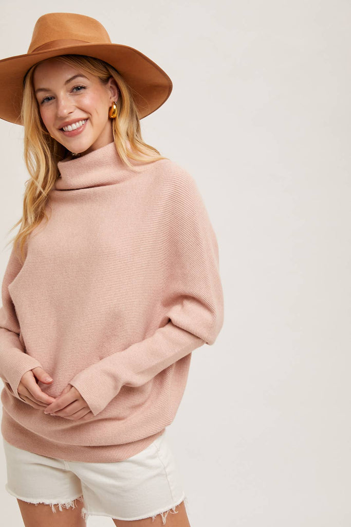 SLOUCH NECK DOLMAN PULLOVER: PEACH FUZZ