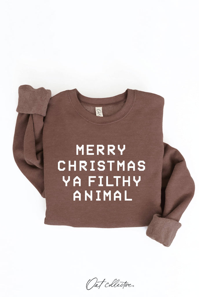 MERRY CHRISTMAS YA FILTHY ANIMAL Graphic Sweatshirt: DARK H.SAGE