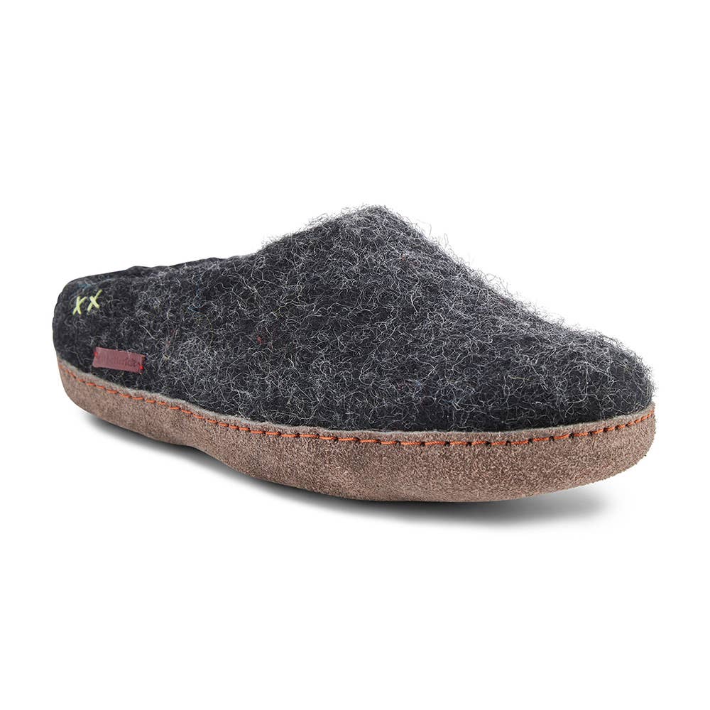 Classic Slipper with leather sole: Grey / Wool / 39